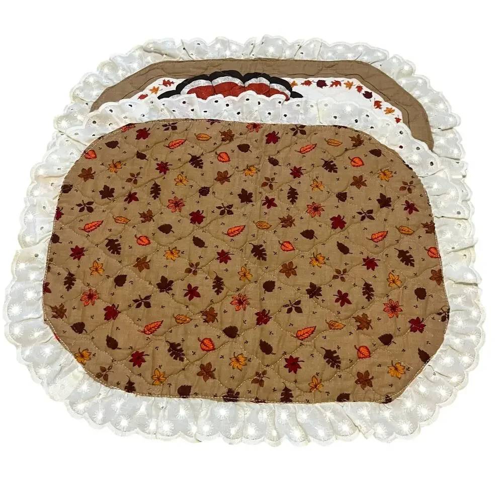 Vintage Quilted Turkey Thanksgiving Placements Set of 2